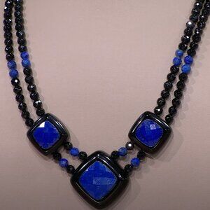 NOT AVAILABLE!! Jay King MIDNIGHT BLACK CHALCEDONY and LAPIS 18" Necklace